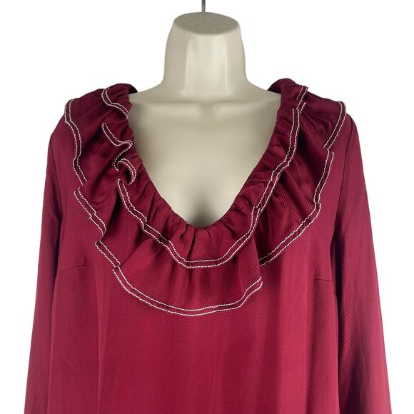 Tularosa Heather Blouse Ruffle Collar Tassel Tie Back Red Size L - Picture 5 of 10